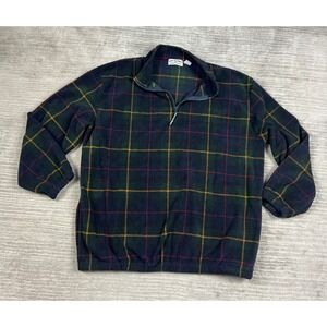 Boca Classics Fleece Pullover Mens XL Green Plaid Quarter Zip Mock Neck Outdoor